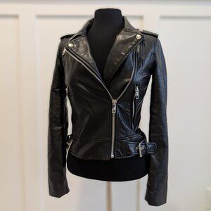 Zara Black Faux Leather Moto Jacket | Size XS